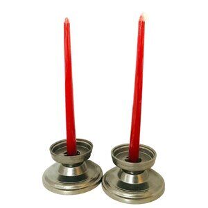 Pair Vintage Wilton Pewter Candlestick Holders 3" Low Candle Holder Silver 2